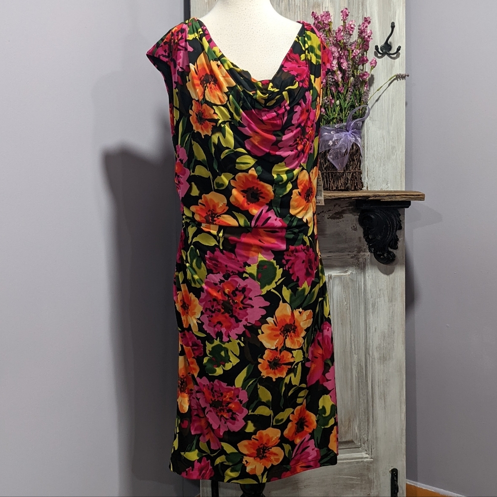 NWT Ronni Nicole floral cowl neck dress